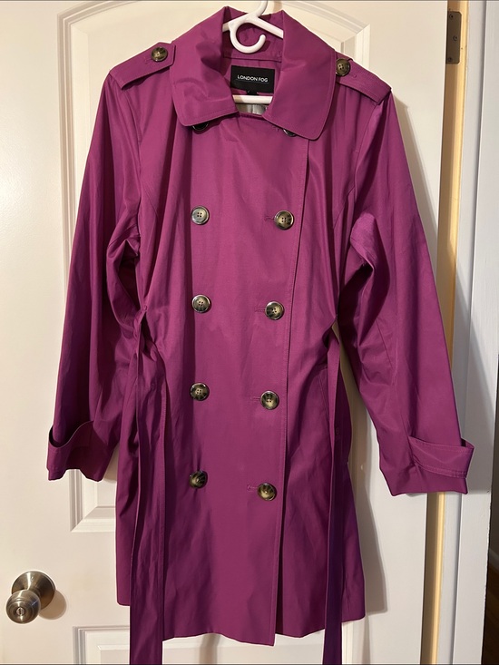 London Fog Jackets & Blazers - London Fog Magenta Double-Breasted Trench/Rain Coat